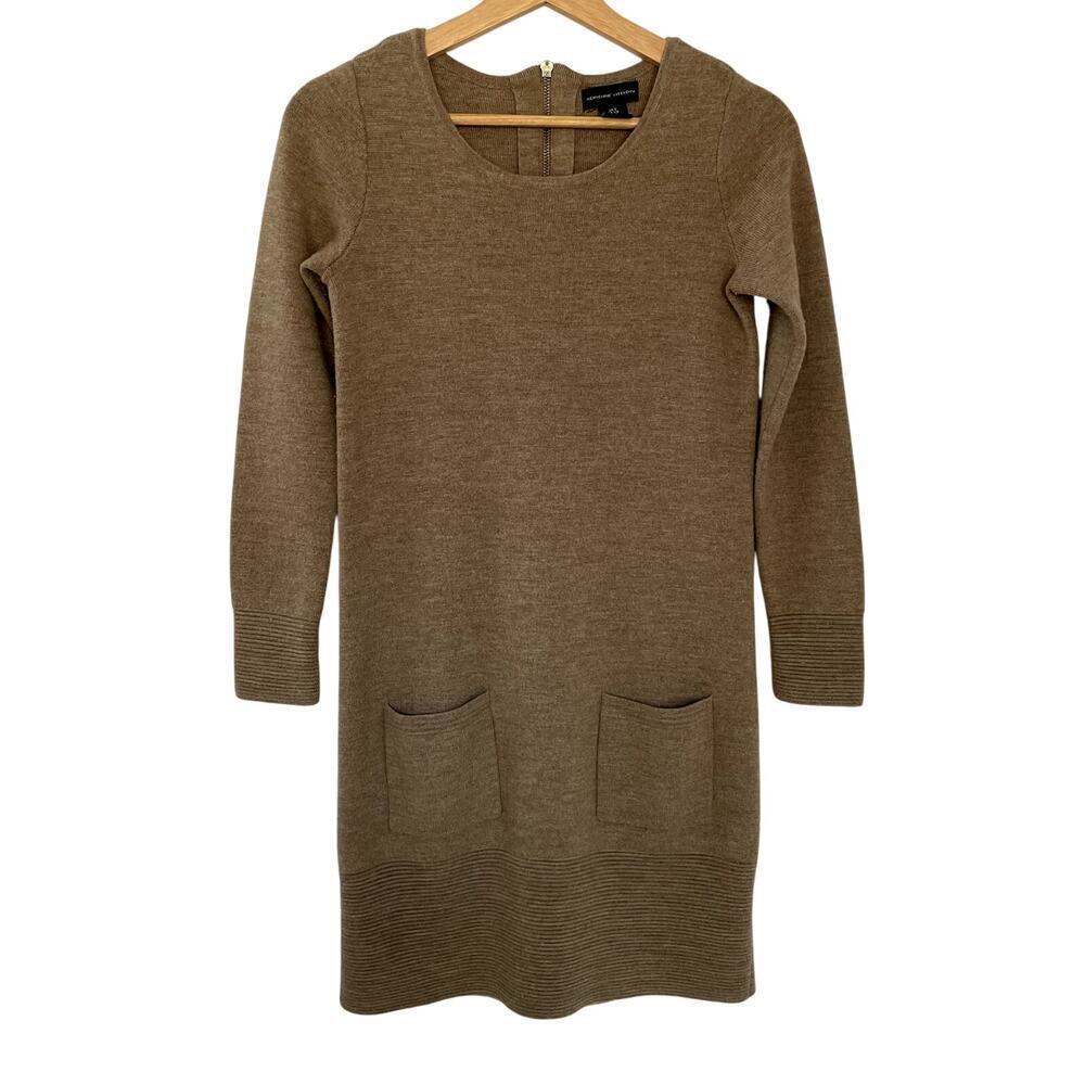 Adrienne Vittadini merino wool brown tan beige long sleeved sweater dress small